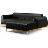 Sofá 4 Lugares Chaise Dir Molino 255cm Couríssimo Preto B159 Desenho Do Tecido Liso