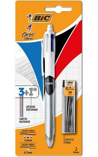 Caneta Esferográfica Bic 3 Cor, Lapiseira Grafite 0,7mm Bic