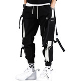 Hombre Streetwear Cintas Bolsillos Pantalón Cargo Harén Slim