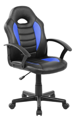 Cadeira Gamer Kids Couro Pu Preta Com Azul Pelegrin Pel-9353