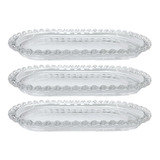 3 Travessas Oval Borda De Coração Vidro Decoração