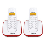 Kit Telefones Sem Fio Residencial E Escritório Fashion Digital Ts 3110 Branco E Vermelho + 1 Ramal Intelbras