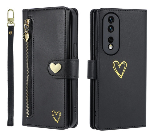 Nuevo Funda De Piel Love Heart Con Cierre De Tarjetas Y