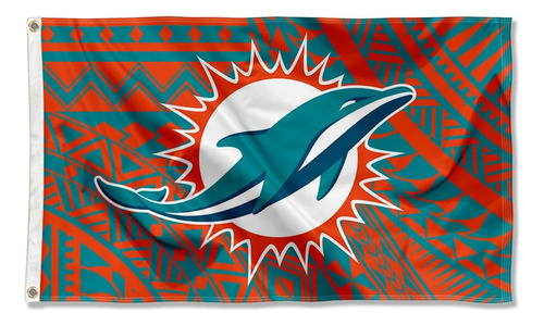 Bandera De Miami Dolphins Patrón Samoano De 3x5 Pies Y...