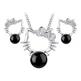 Conjunto De Collar Y Aros Helloo Kitty Plata Fina 925