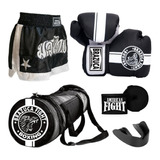 Kit Muay Thai Luva Bolsa Band Bucal Shorts Brazuca Feminino 