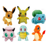 Pack Peluches X6 Pokemon Pikachu Charmander Eevee Squirtle 