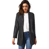 Saco Blazer Mujer Elegante Slim Moda Negra Lentejuelas