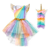 Vestido De Unicornio Arcoíris Bordado Para Niña, Vestido B P