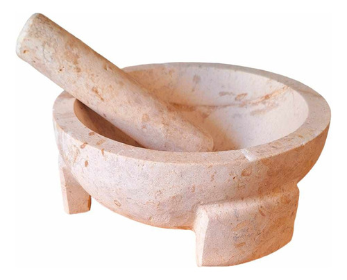 Molcajete Blanco, Artesanal, Piedra Crema Maya 20cm