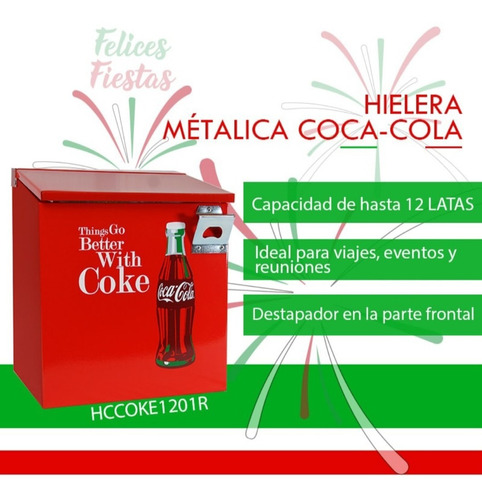  Hielera Metálica De Coca Cola Roja Para 12 Latas 