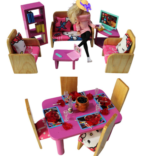 Sala Y Comedor De Madera Con Accesorios P Muñeca Escala 1/6