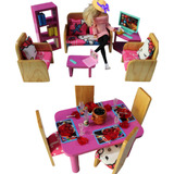 Sala Y Comedor De Madera Con Accesorios P Muñeca Escala 1/6