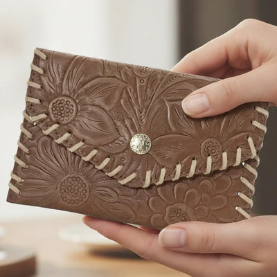Cartera Sobre De Piel Artesanal Tejido A Mano Capuchino Capuchino