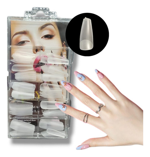 Tips Uñas Postizas Soft Gel Coffin Prelimadas X100pcs Mely