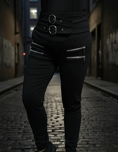 Leggins Pantalón Con Doble Cinturón Y Doble Cierre Tiro Alto