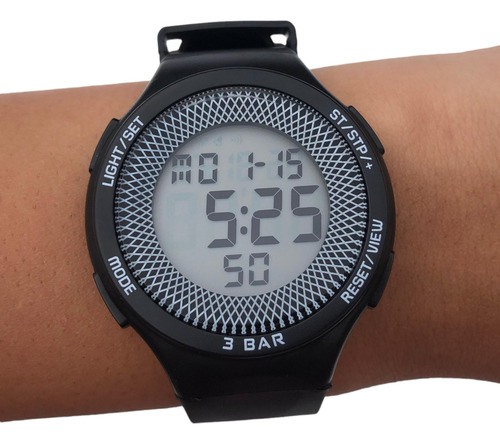 Relógio De Pulso Digital Preto Unisex Toda Idade Cronometro 