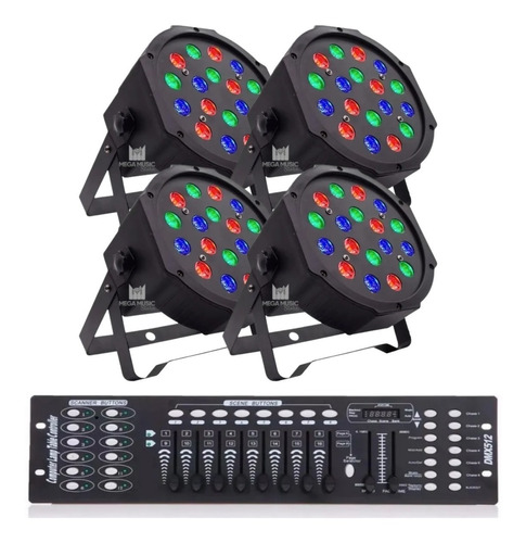 Kit 4 Canhao De Led 18 Leds 1w Rgb Dmx Iluminacao + Mesa Dmx