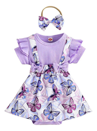 Body Vestido Para Niña Estampando Mariposa 2 Pcs Con Lazo 