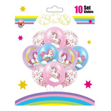 Set De Globos Confeti Y Estampados Unicornio X 10 