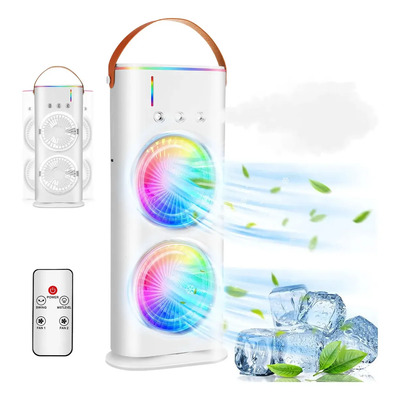 Enfriador De Aire De Escritorio Con Doble Ventilador 3 Nivel, Se Pueden Añadir Cubitos De Hielo, Se Puede Girar 90° Con Luces De Colores | MercadoLibre