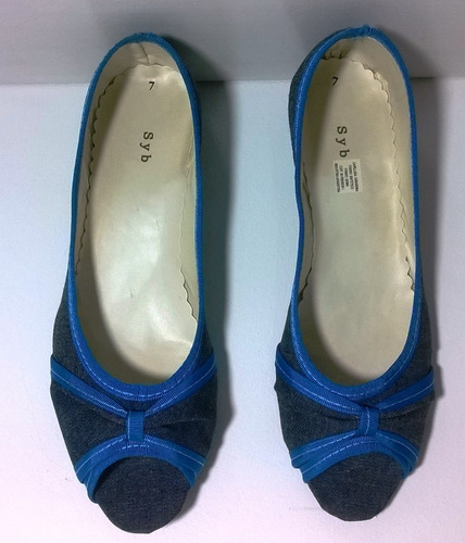 Zapatos Chatas Chatitas Balerinas Azul Jean