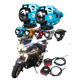 2 Faros Led U5 Azul Lupas Moto Universal Tres Pasos Estrobo