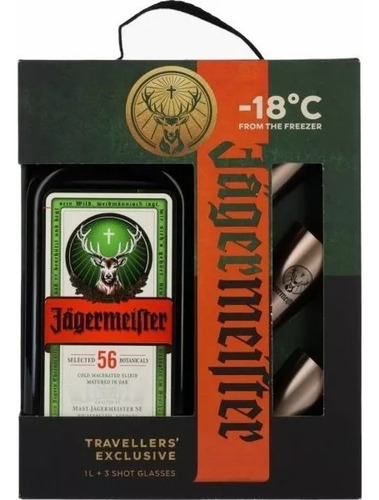 Licor Jägermeister 1 Litro + 3 Shots Metalicos