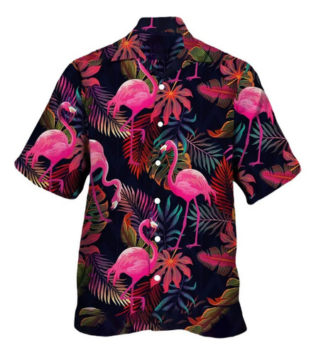 Camisa Hawaiana Unisex Flamingo Leaf V6, Camisa De Playa Par