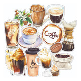 Pack Stickers Calcos Vinilos Café Vintage - Termo Notebook 