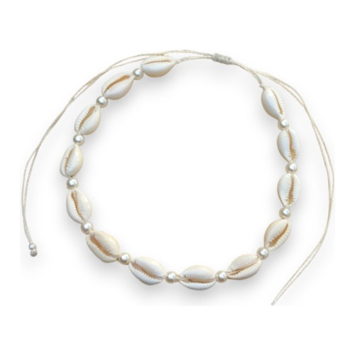 Collar Choker Caracoles Buzios Naturales Perlas Blancas