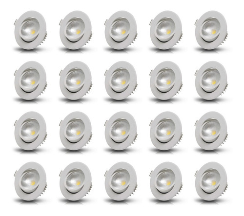 Kit 20 Spot Led 5w Redondo Direcionável Branco Frio Embutir