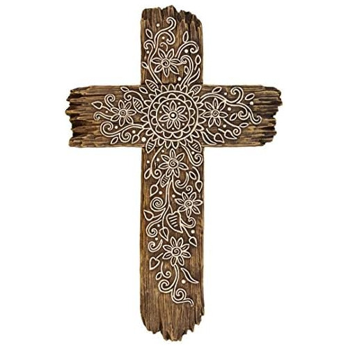 Cruz De Pared De Flores Adornadas - Escultura De Arte E...