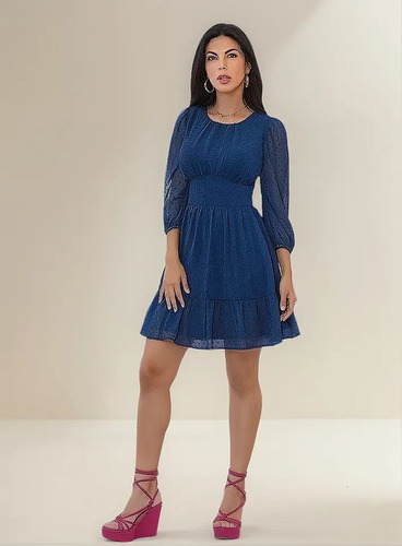 Vestido Mujer Color Azul Transparencia Espalda Cklass 993-82