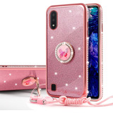 Funda Rosa Brillos Anillo Tira Para Samsung Galaxy A01