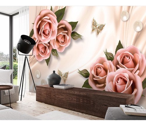 Papel Parede Painel Adesivo Flor Folhagem Rosas Floral 15m²