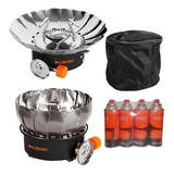 Mini Cocina Camping Anafe Portatil + 4 Gas Butano Proteccion