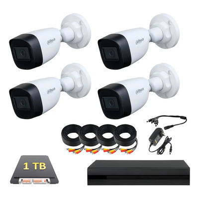 Kit De Video Vigilancia 4 Cámaras Bala Hfw1200cn-a-0280b-s5 Dahua - Dvr 4 Canales Full Hd 1080p - Hdd 1 Tb - Cable Siamés - Accesorios Kitdh4bpmic1tb Cctv Exterior Circuito Cerrado Procam | Envío gratis