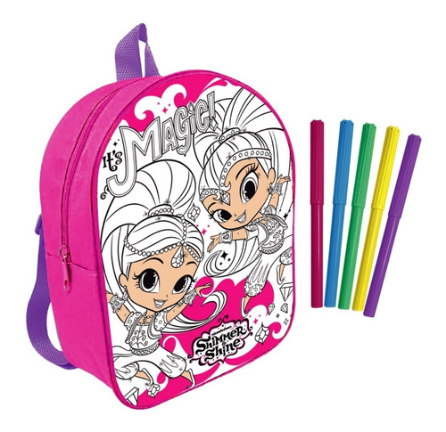 Shimmer & Shine Mochila C/glitter  P/ Pintar Lavable Kreker