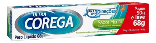 Ultra Corega Creme Sabor Menta Fixador Dentaduras 68g