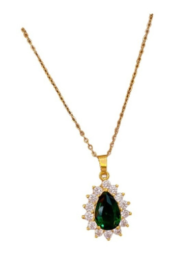 Collar Cadena Laminado En Oro Esmeralda Brillante Circonita