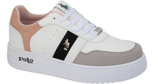 Tenis Casual Choclo Hpc Polo 641 Blanco Con Negro Para Mujer