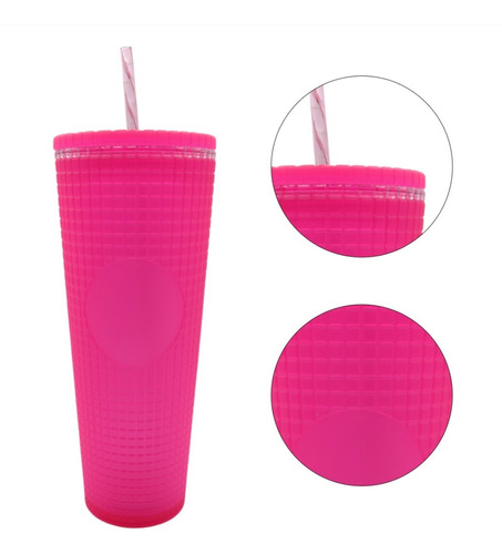 Vaso Doble Pared Termo Studded 24oz Tapa Popote Wellspring Color Rosa Jelly Plano