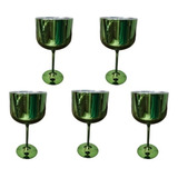 5 Taças Cromadas P/ Gin E Drinks (verde) Para Festas