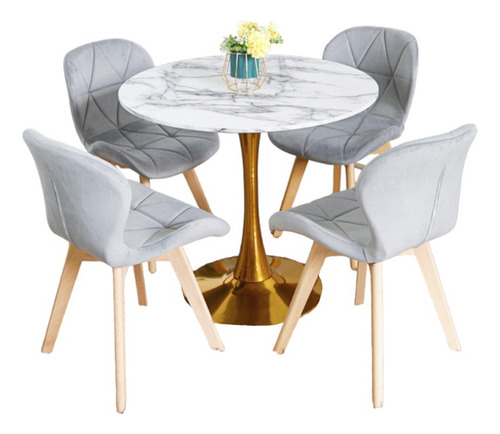 Comedor Mesa Tulip Gold 80cm + 4 Sillas Mariposa Wood Velvet