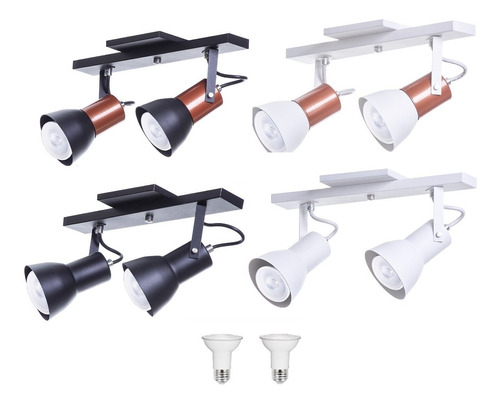 Spot Trilho Direcionável C/2 E27 Aluminio + Lampadas Led 7w