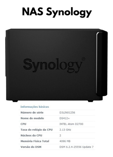 Storage Nas Synology Servidor Ds412+ Com 4 Baias +3hds De 4tb