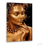 Quadro Decorativo Mulher Maquiagem Dourada Gold Em Canvas