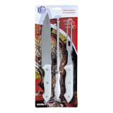 Kit Churrasco Jogo Com 3 Peças Faca Chaira E Garfo Inox