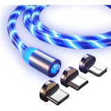 Cable Usb Magnético Carga 3 En 1 Led Azul Ap11